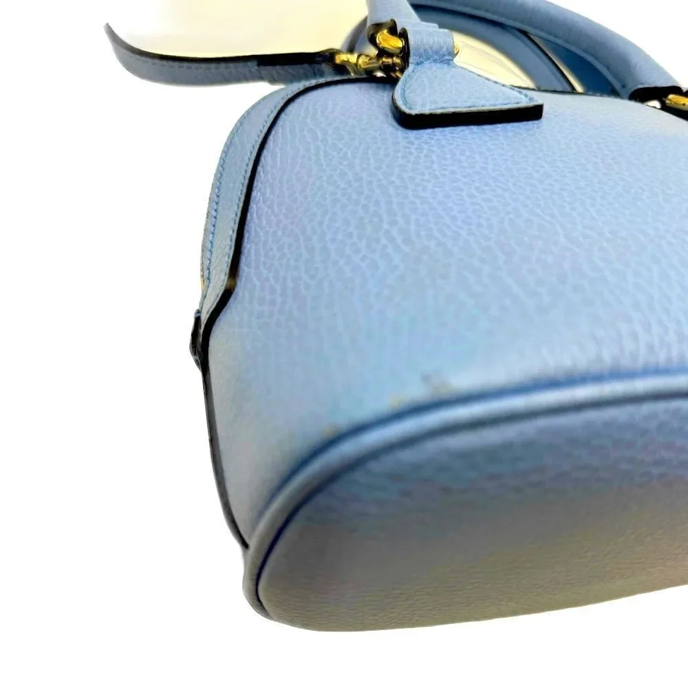 Auth Gucci Small Dollar Calfskin Dome Mineral Blue 2way GG Charm Bag Satchel
